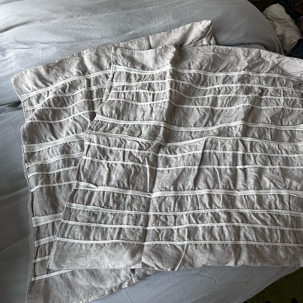 Taupe and cream lined shams, 100% linen